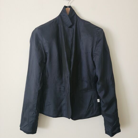 Ann Taylor Loft Womens Wool-Blend Pinstriped Blazer Jacket Black Navy Blue Sz 6 - Picture 3 of 7